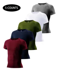 Men's Solid Color Short Sleeve Sports Tee, Quick Drying Breathable T-shirt for Gym Workout Running, Casual Sportswear for Summer, Activewear, Clothing