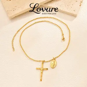 MP Faith Rosary Necklace Virgin Mary Cross Pendant Gold Plated Chain Non Tarnish Accessories Luxury Jewelry for women everyday easter gift gold-plated copper