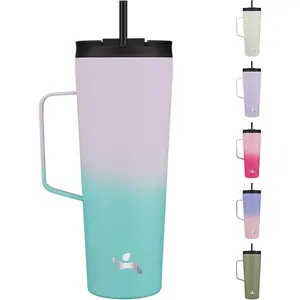 with Handle and Straw, 26 OZ Travel Coffee Mug Stainless Cup Bottle,Lavender Green