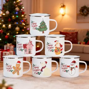 6-Piece Enamel Cup Set, Christmas Gift, Coffee Cups, Outdoor Water Bottles, Beautiful Glasses, Holiday Drinkware, Party Supplies, Classic Coffee Mugs