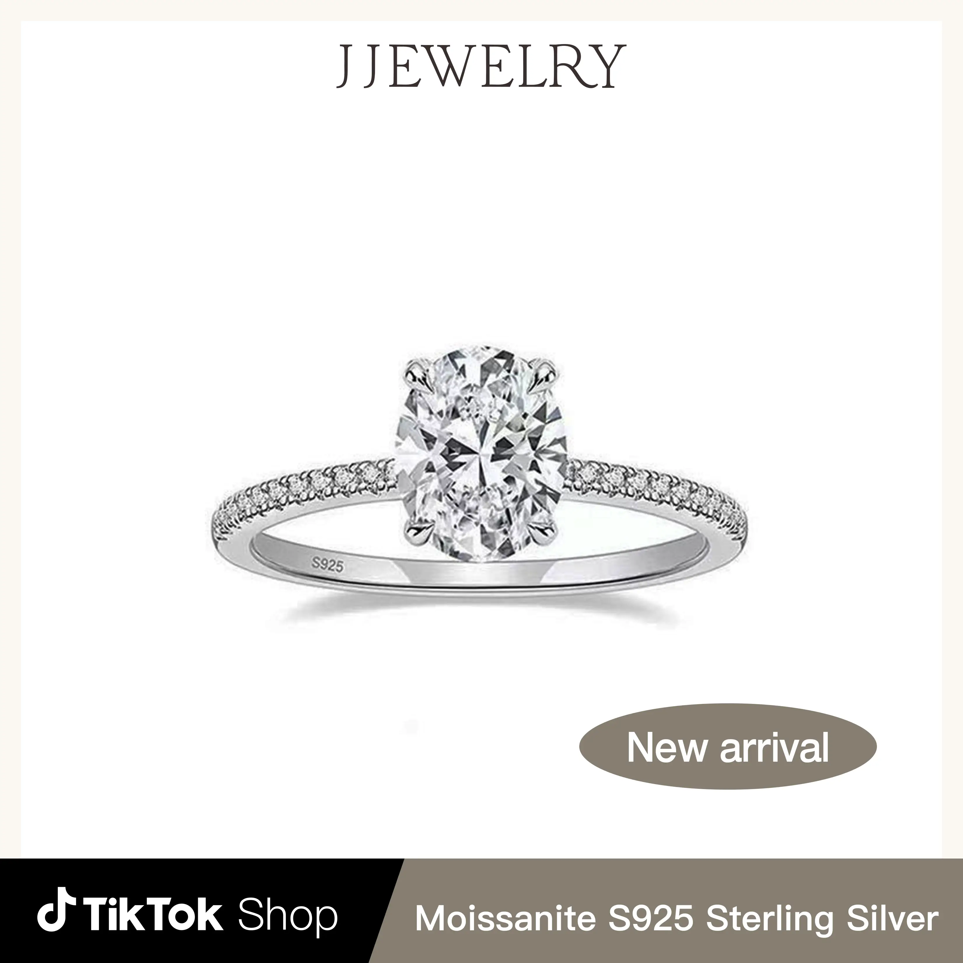 【RC123】Oval Synthetic Moissanite Ring S925 Sterling Silver Classic Jewelry for Women Daily Birthday Gift Engagement Wedding Anniversary