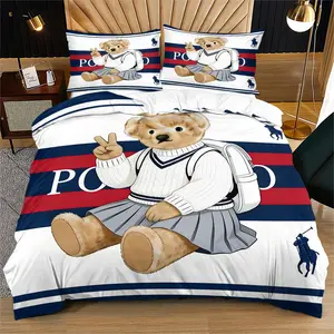 Bear print pattern duvet cover set, including 1 duvet cover and 1 or 2 pillowcases, without a core or pillow, suitable for bedroom or dormitory bedding set, suitable for gift giving or personal use, Bedroom Gifts, Bedroom Decor