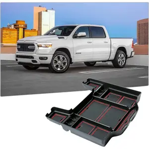 Center Console Organizer Tray for 2022 2021 2020 2019 RAM 1500 2500 3500 Armrest Storage Box Armrest Organizer for Truck Console Storage Tray RAM 1500 Accessories with Coin Holder Red