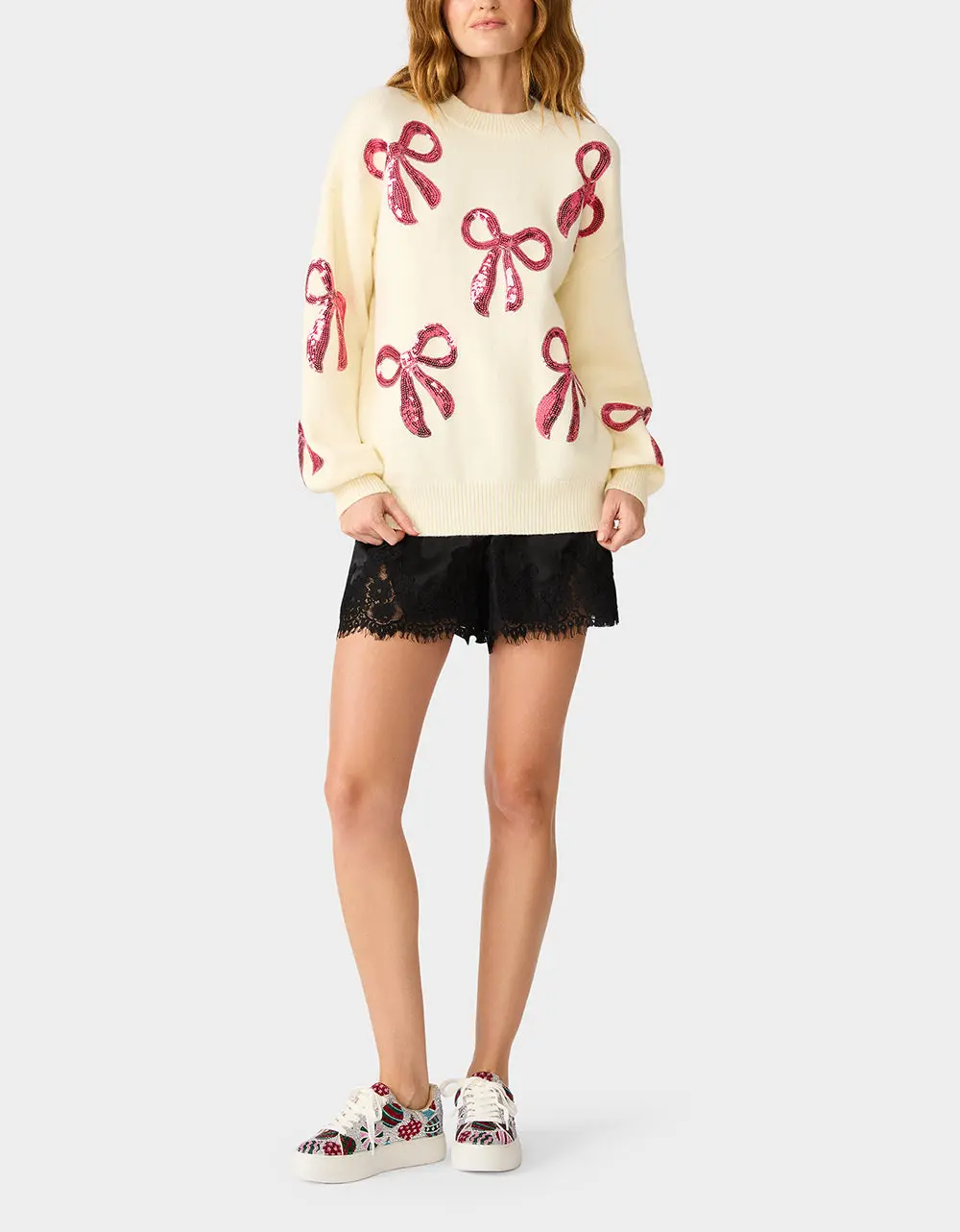 SEQUIN BOW SWEATER CREAM
