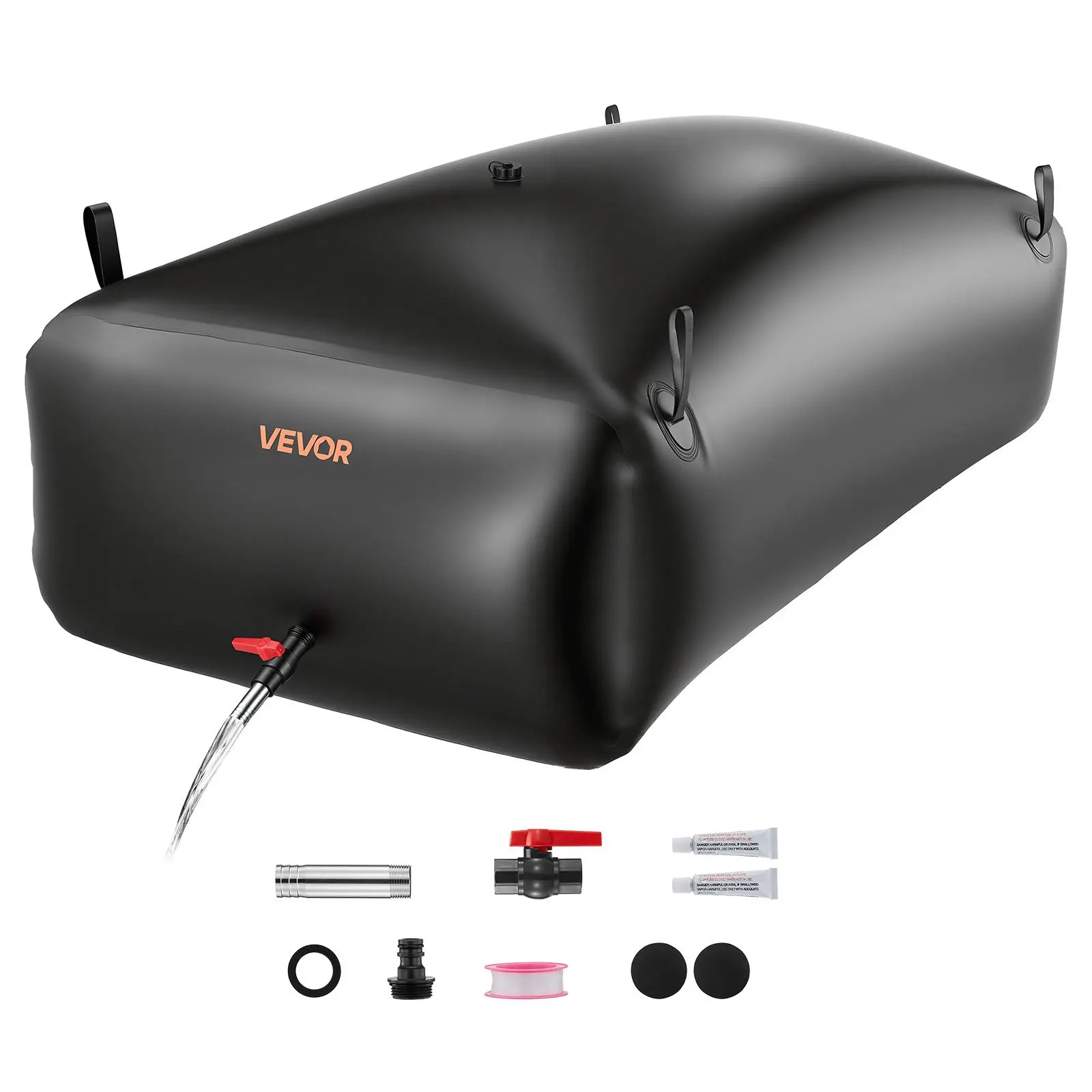 VEVOR Water Storage Bladder, 264.2 Gal Collapsible Water Storage Bag, Wear-Resistant 1000D PVC Soft Waters Bag, Leakproof Camping Tank Containers for Garden Irrigation RV Emergency Use, Black#BackToSchool