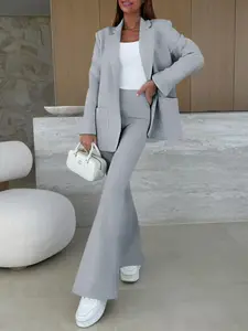 Fisoew Women's Workout Blazer Set 2 Piece Outfit with Button Jacket and Wide Leg Pants