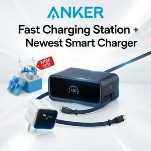 Anker Nano Charging Station( 2.3 ft Anker InstaCord Retractable Cable, 3 USB-C, 1 USB-A, 3 AC) + Anker Smart Display Charger ( Built-In Care Mode, Compact with 180° Foldable Plug) summervibes