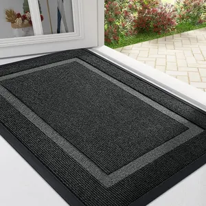 Waterproof All-Season Indoor Outdoor Entrance Front Door Mat, Sturdy Natural Rubber, Low Profile, Easy Clean Patio Porch Entryway Mat, 29.5x17, Black