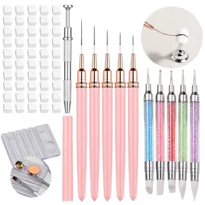 62Pcs Nail Art Brushes Tools,5 Pcs Liner Brushes for Nails,Nail Sponges for Ombre with Grabbing Pen, Dual Tipped Silicone Dotting Sculpture Pen and Mixing Palette Pen Holder, Nail Design Brushes