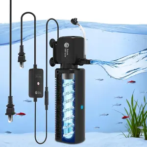 Fish Tank Filter with Timer & Filter Sponge, 225GPH U-V Aquarium Filter with Aeration & Rainfall Modes, Effective Turtle Filter for Green Water Control (20-70 Gal Tank)