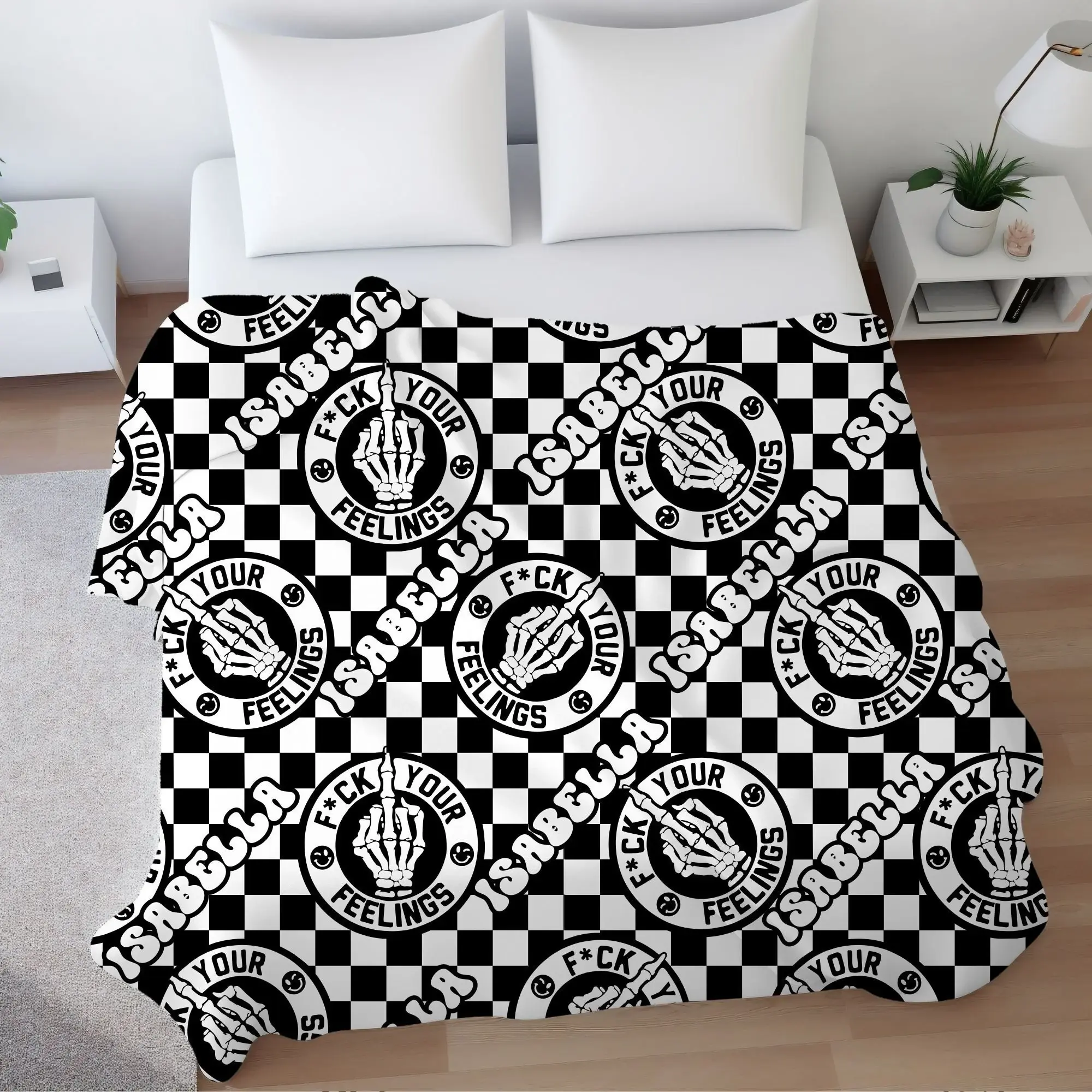 Personalized Skull Middle Finger Blanket: A Fun and Sarcastic Gift, Customize Your Feelings Blanket