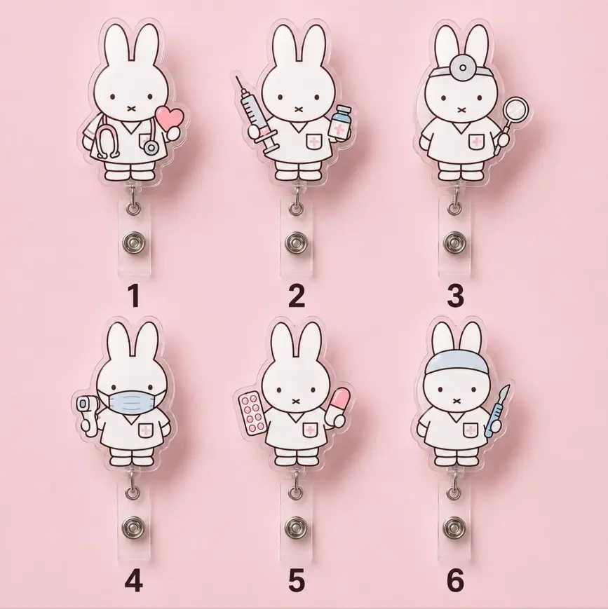 Rabbit Nurse Badge Reel, Cute Bunny RN Badge Holder, Acrylic Medical ID Clip, CNA Healthcare Worker Gift, Kawaii Nurse Reel
