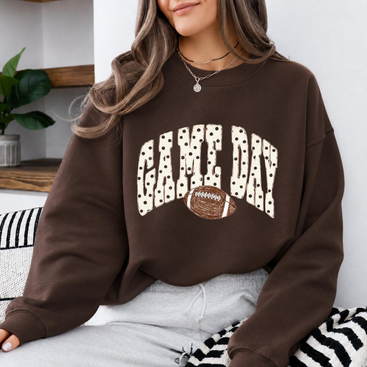 Game Day Football Sweatshirt for Women, Retro Polka Dot Football Crewneck, Vintage Game Day Sweater, Cute Football Mom Shirt, Tailgate Outfit, DarkFlex