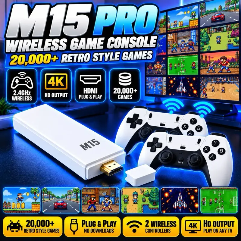 $199.99 M15 Game Console with 4K HD Output and 20000+ Pre-Installed Games for Retro Gaming on TV