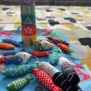 1 set of fabric fishing game set toys for boys and girls, birthday gifts, stacked cups, color classification, interactive toys for children, foldable bags, sensory toys for young children, carnival games, Toddler pretend play