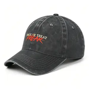 Stranger Things "Trick or Treat Freak" Printed Black Baseball Cap, Spooky Season Casual Hat