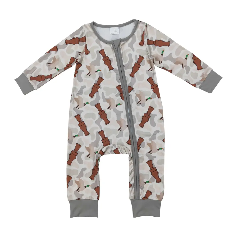 Boys' Premium Soft Camouflage Long-Sleeve Mock Neck All-Seasons Sleepwear Loungewear - Hunting Duck Zipper Sleeper Romper for Infant Babies, Camouflage Sleepwear
