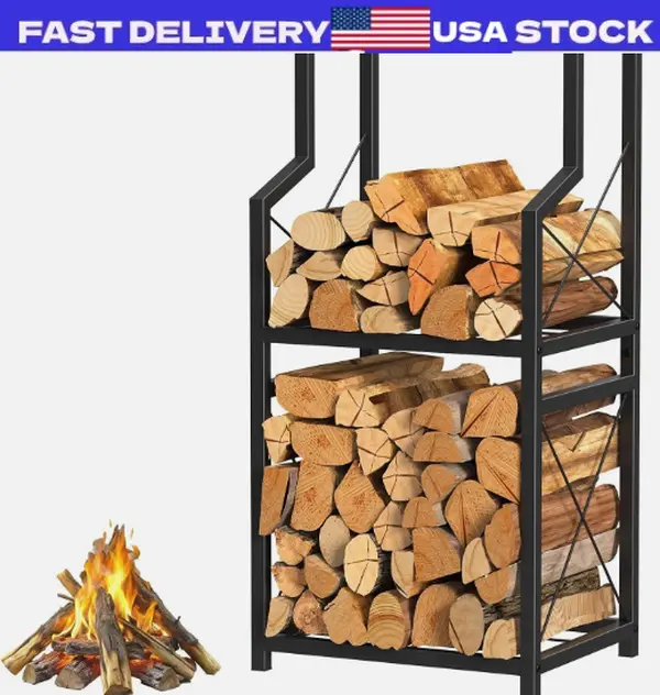 2-Tier Firewood Rack Holder Fire Wood Log Storage Rack Stacker Stand Heavy Duty