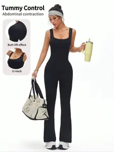 Women's Seamless Ribbed One-Piece, Slimming Fit, Long Sleeve Sports Gym Wear, Comfortable and Stylish Workout, Skinny Jumpsuit