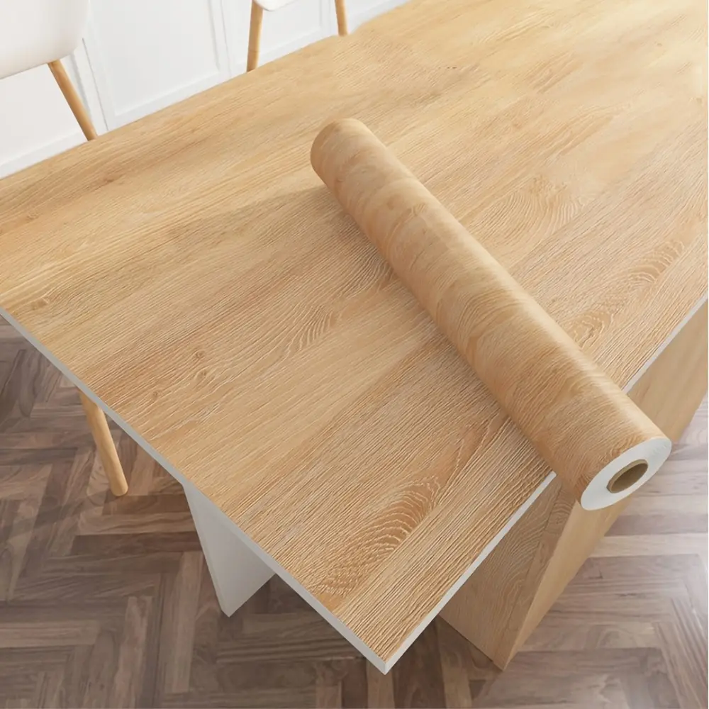 PVC Oil-Proof Wood Grain Sticker, Self-Adhesive Wallpaper for Kitchen Countertops, Cabinets & Tables, Easy DIY Home Door Decor Solution