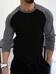 A men's striped color-blocked crew-neck long-sleeve undershirt, regular fit, comfortable fabric, for men's wear, Classics, Fitted