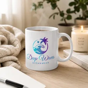 Premium Ceramic Deep Waves Printed Glossy White Mug - Washable Coffee Cup for Daily Rituals, Cozy Moments