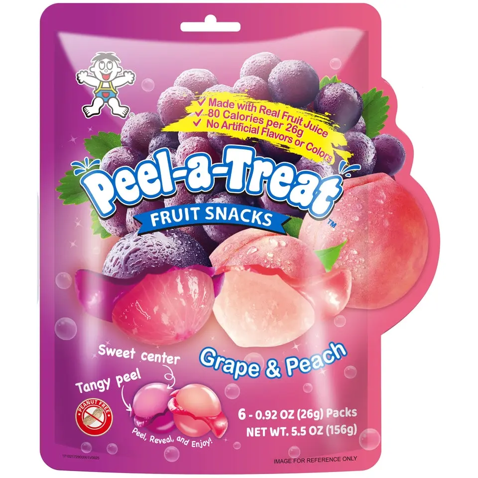 WANT WANT Peelerz Peelable Fruit Gummy Candy, 6 Individual Packs, 5.5 oz –Strawberry & Orange or Grape & Peach Flavor