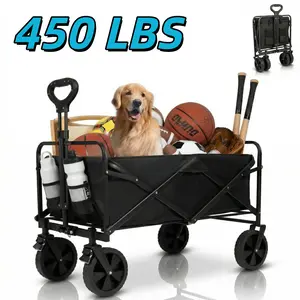 Heavy Duty Collapsible Wagon Cart - Large Capacity Foldable Beach Cart for Camping, Sports,Shopping & More , Portable & Easy to Store