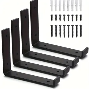 4 Piece Metal Wall Mount Shelf Bracket, Rustic Farmhouse Style, Industrial Design, Includes Screws, No Wood Included