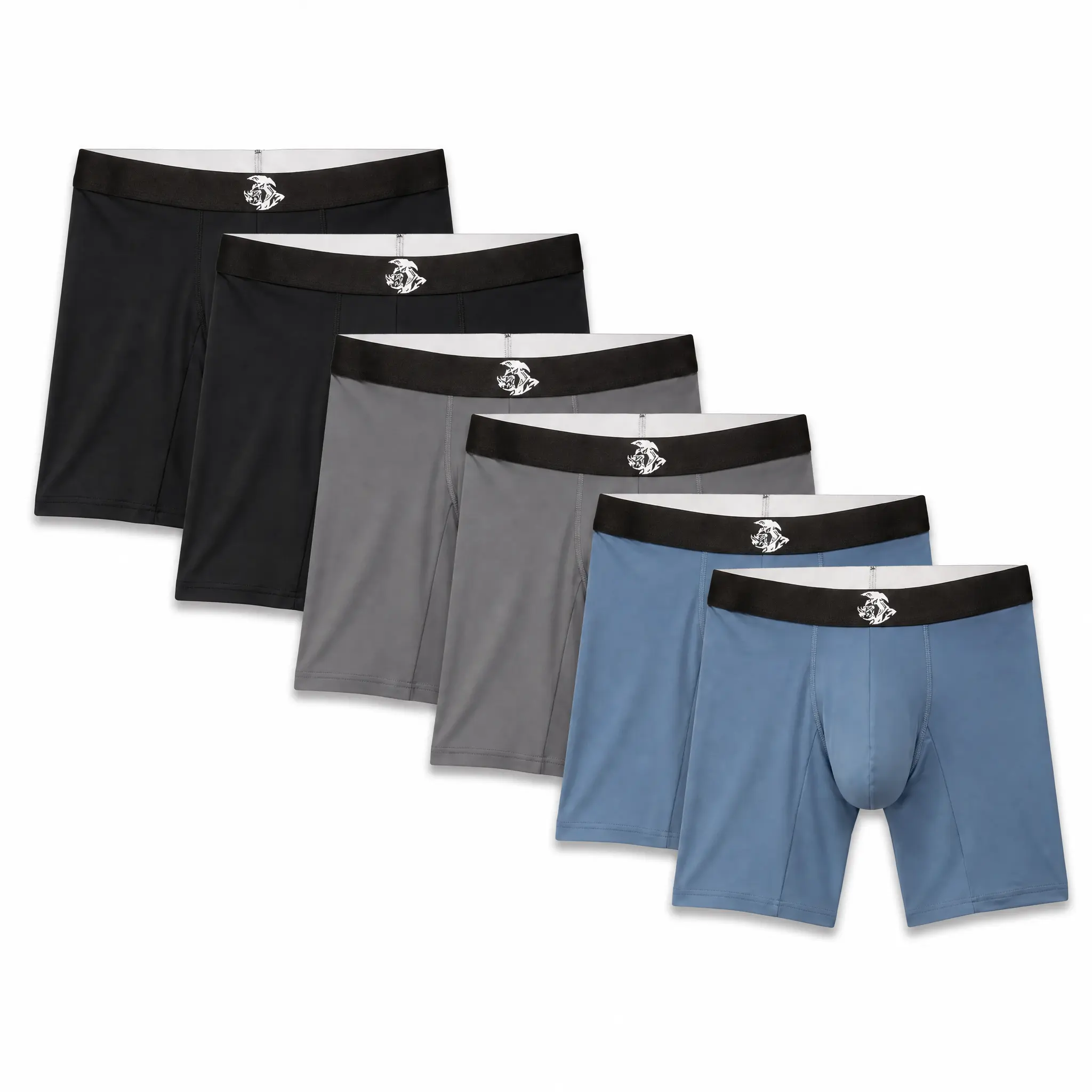 Men's 7in Bamboo No-Fly Athletic Performance Boxer Briefs (2,4,6 Packs) - Mid Waist, Breathable, Soft, ABCD Pouches, Fabric, Plain Black/Gray/Blue Daywear Underwear Box Set
