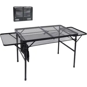 C Folding Grill Table, Camping Table, Tailgate Tables, Grill Tables, Outdoor, Metal Folding Adjustable Height&Width, Mesh Net, Carry Handle