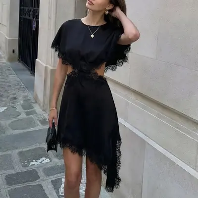 Zara Contrast Lace Satin Effect Midi Dress - TikTok Shop Zara Contrast Lace Satin Effect Midi Dress - TikTok Shop