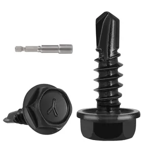 180 count #8 x 3/4" Self Drilling Screws for Metal,410 Stainless Steel Black Zinc Plated,Self Tapping Sheet Metal TEK Screws,Hex Washer