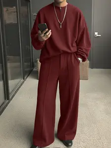 INCERUN Men's Fashion Solid Color Set, Zipper Long Sleeve Sweatshirt + Wide Leg Pants, Casual Tracksuit for All Seasons, High Waist Fitted Design