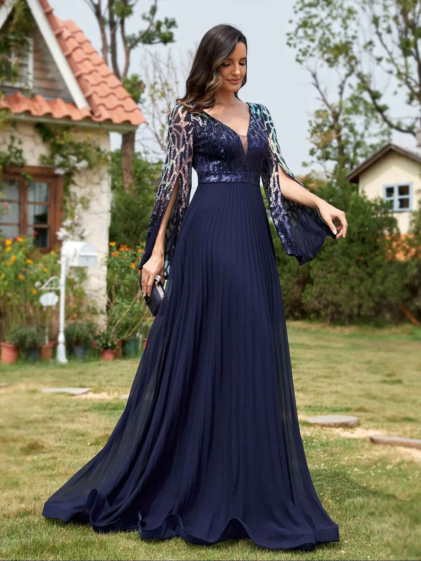 elegant fitted evening dresses Lace Fitted Mid-Sleeve Gown by Ladivine CB149 – ABC Fashion