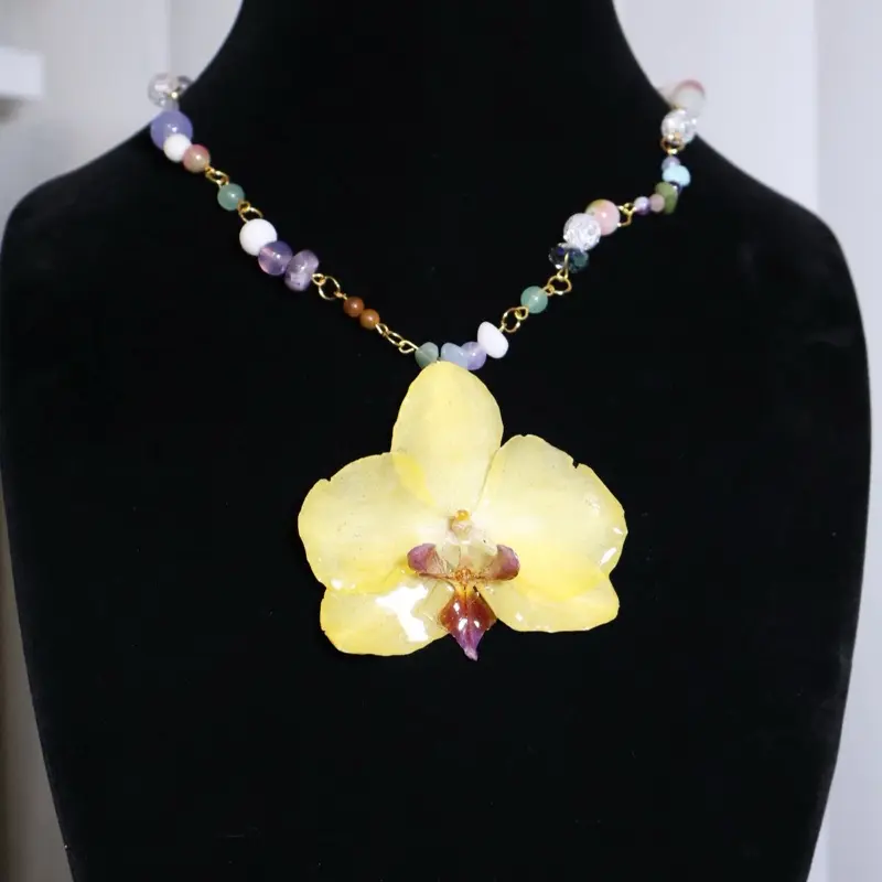 Yellow Collar with Yellow Flower Pendant and Colorful Beads Necklace