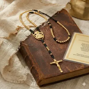 Your Daily Shield Handcrafted Divine Mercy Gold Rosary with 5cm Crucifix & 3cm Medallion Unisex Traditional Jewelry for Faithful Wear
