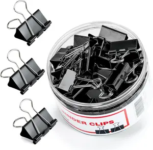 Binder Clips, 48 Pcs Medium Binder Clips, Black Binder Clip Medium, 1.25 Inches Office Clip with Container, Paper Binder Clip Office Supplies, Paper Clamps Bulk for Office, Home, School