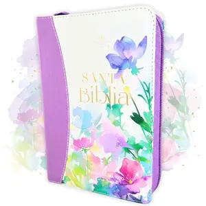 Biblia con Cierre Portatil Letra Grande 12 puntos RV1960 imit piel lila flores acuarela con indice y canto floral