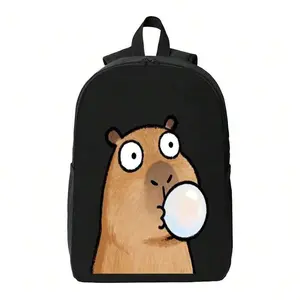 Cartoon Mole, Bubble Gum, Hand-Drawn Illustration Style Women's Travel Backpack Outdoor Camera Lens Bag Black Ergonomic Laptop Bag Large Capacity Mountaineering Waterproof Handbag School Backpack