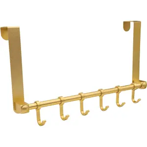 Over The Door Hooks Door Hanger, Moving 6-Hooks Over Door Coat Rack for Hanging, Aluminum Heavy Duty Door Organizer for Towel Robe Hat Bag, Behind Back of Door Bathroom (Gold)