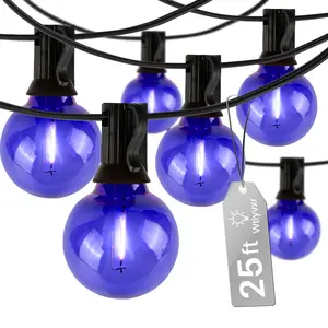 25FT & 50FT Waterproof Blue G40 Outdoor String Lights Dimmable LED Globe Patio Lights Shatterproof Connectable E12 Socket Outside Decor Lights for Garden Holiday Party