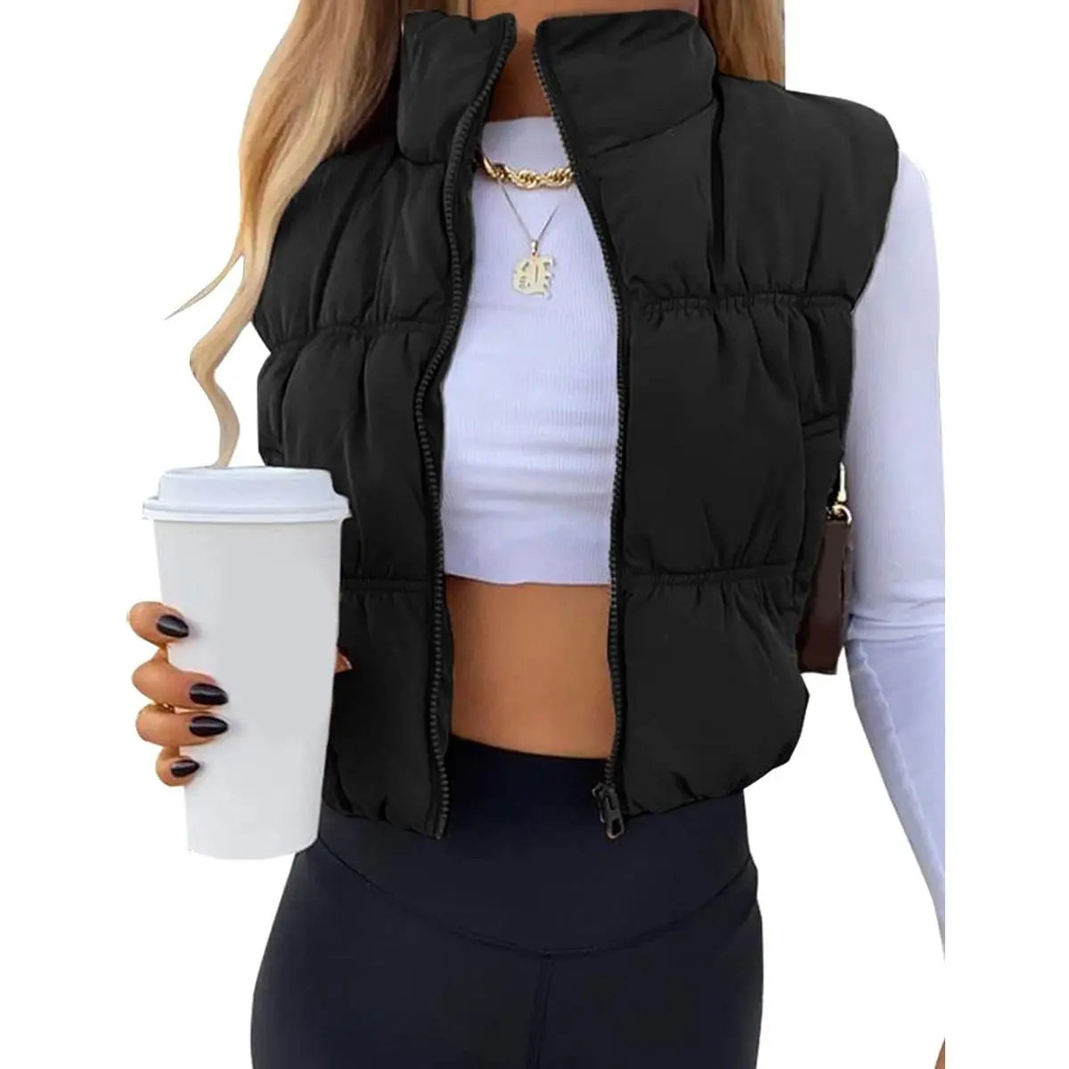 UANEO Women's Sleeveless Puffer Vest Zip-Up Stand Collar Trendy Cozy Cropped Outerwear for Stylish Layering UANEO Women's Sleeveless Puffer Vest Zip-Up Stand Collar Trendy Cozy Cropped Outerwear for Stylish Layering