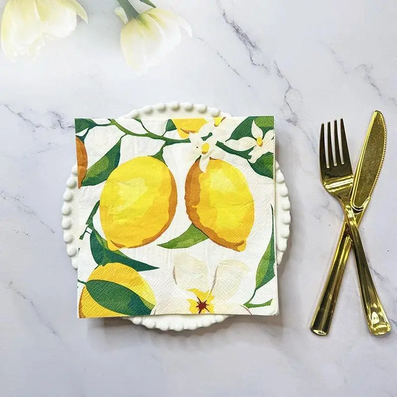 10/20pcs 33cm 2Layer New Lemon Printed Napkins Party Atmosphere Decorative Paper Creative Mural Paper DIY Decoupage Paper