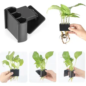 1 Pack Hanging Aquarium Plant Holder 3 Holes Aquatic Plant Cups Fish Tank Holder for Aquatic Plants Ideal for Aquarium Tank Decoration Black