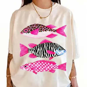 Comfort Colors® Preppy Fish Shirt, Pink Coquette Beach Graphic Tee, Funky Summer Tropical T-Shirt