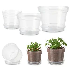 [GAOMON]6 Pack 6/8/10 Inch Clear Nursery Pots for Plants with Saucers, Thickened Plastic Plant Pots with Drainage Holes, Transparent Seeding Start Planters for Indoor Outdoor
