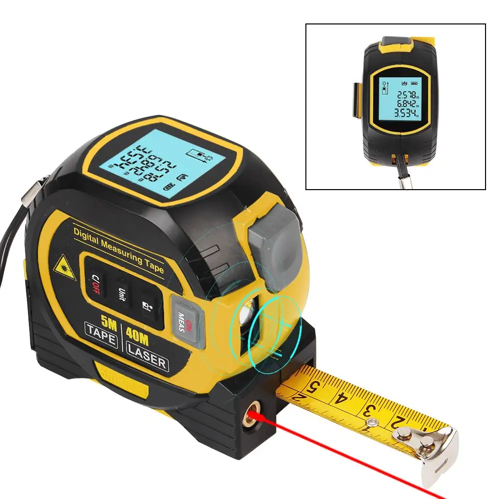 3 in 1 Digital Tape Measure, LCD Display Backlight Laser Rangefinder, Building Measuring Device, 5 Meter Hand Measuring Tool for Home & Office, Hardwa
