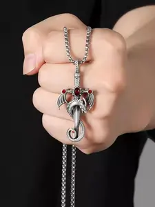 Trendy Stainless Steel Chain Necklace, Punk Style Dragon Sword Design, Unisex Jewelry Accessory, Durable & Stylish