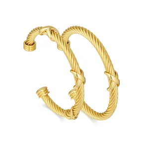 MYTYS Two Tone Knot Cuff Bracelet Set for Women Twisted Bangle Fashion Copper Jewelry Modern Trendy Accessories Stylish and Versatile